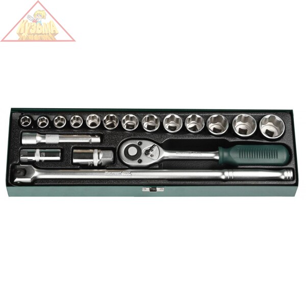 Набор торцовых головок KRAFTOOL "INDUSTRIE QUALITAT" (1/2") универсальный, Cr-V, металлический кейс, 18 предметов, 27892-H18