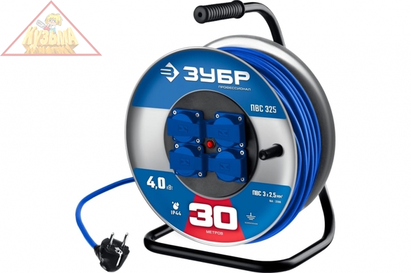 Силовой удлинитель ПВС ЗУБР на стальной катушке 3x2.5 30м 55102-30