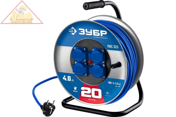 Силовой удлинитель на стальной катушке ЗУБР Пвс 325 ПВС 3x2.5 20м 55102-20