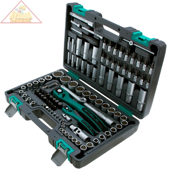 Набор инструментов, 1/2, 1/4, CrV, пластиковый кейс, 109 предметов двенадцатигранные головки Stels (14122)