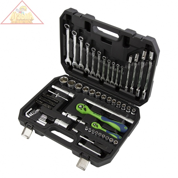 Набор инструментов, 1/2", 1/4", CrV, пластиковый кейс 89 предм Сибртех 13529 