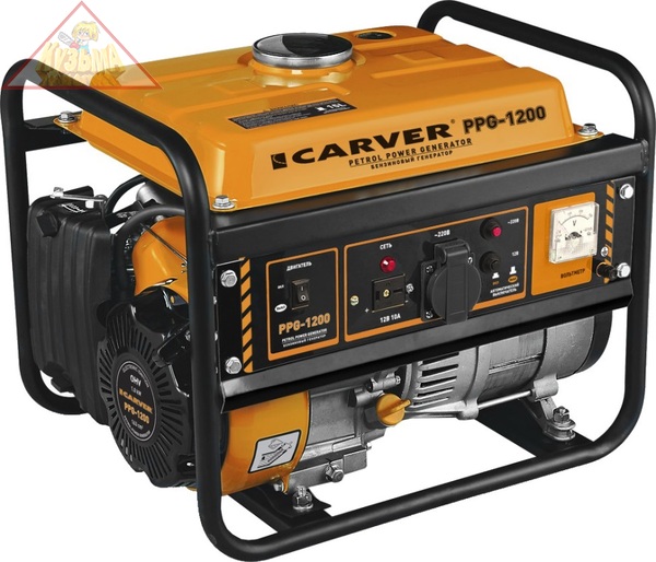 Генератор бенз.  CARVER PPG- 1200 (LT-156F, 0,9/1,05кВт, 220В, бак 6 л, обмотка медь)