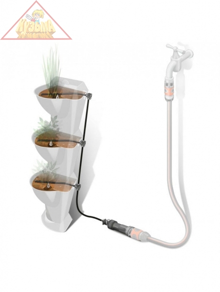 Комплект микрокапельного полива для вертикального садоводства для 12 угловых горшков (шланг сочащийся (3/16″), адаптер для микрокапельной системы, штуцер) Gardena (арт. 13157-20.000.00)