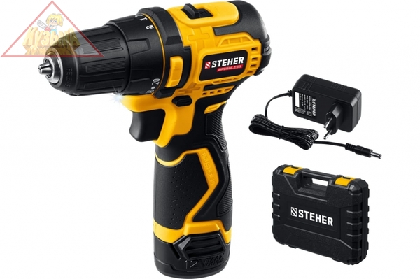 Бесщеточная дрель-шуруповерт STEHER 12 В, 40 Нм, 1 АКБ х 2 Ач, кейс CDB-120-1