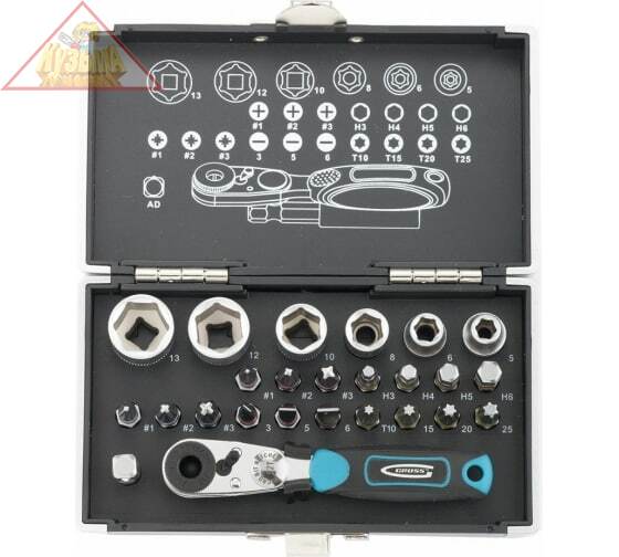 Набор бит и головок торцевых, 1/4, магнитный адаптер, сталь S2, пластиковый кейс, 26 предметов Gross, арт. 11361