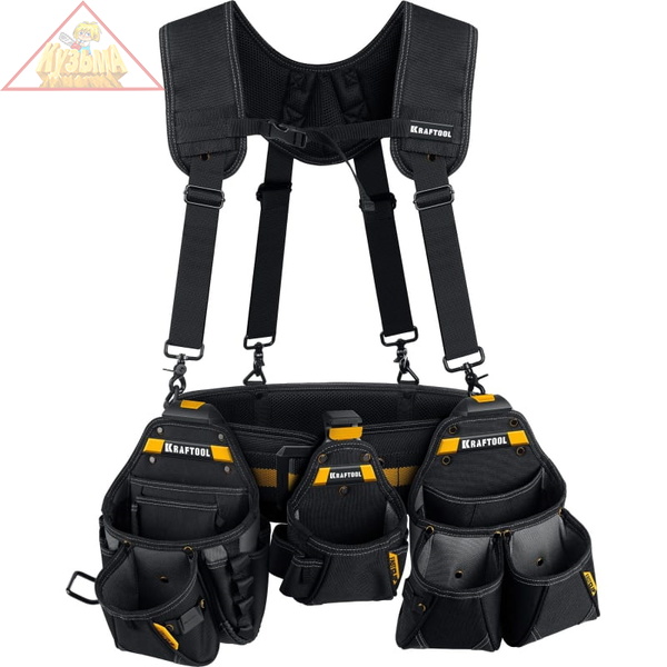 Пояс монтажника, в комплекте: пояс монтажника, подтяжки и 3 сумки KRAFTOOL KBS-5, 38760-5