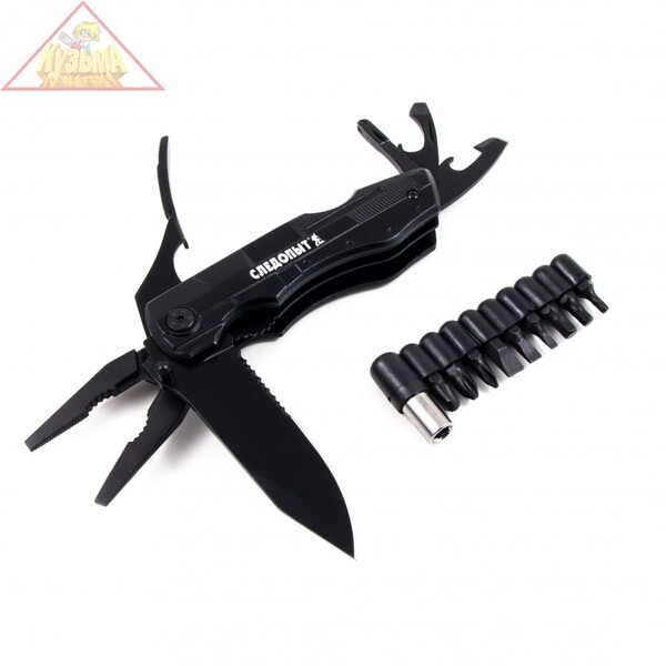 Мультитул (плоскогубцы) "СЛЕДОПЫТ-ARMADA", 112х35х21 мм, 8 предметов, с набором бит, в чехле, на бли PF-MT-22