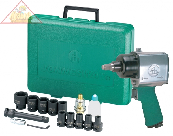 Набор гайковерт пневматический ударный 1/2"DR 7000 об/мин., 610 Нм с аксессуарами, 17 предметов Jonnesway JAI-0501K