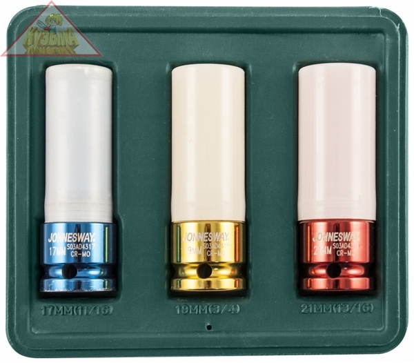 Набор головок торцевых ударных глубоких 1/2"DR для лекгосплавных колесных дисков, 17,19,21 мм, 3 предмета Jonnesway S03AD4303S