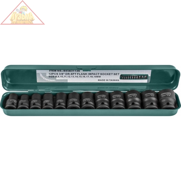 Набор головок торцевых ударных 3/8"DR, 8-19 мм, 12 предметов Jonnesway S03A3112S