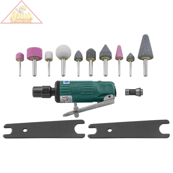 Набор бормашинка пневматическая 25000 об/мин., патрон 3/6 мм, L-120 мм с насадками, 15 предметов Jonnesway JAG-0903FMK