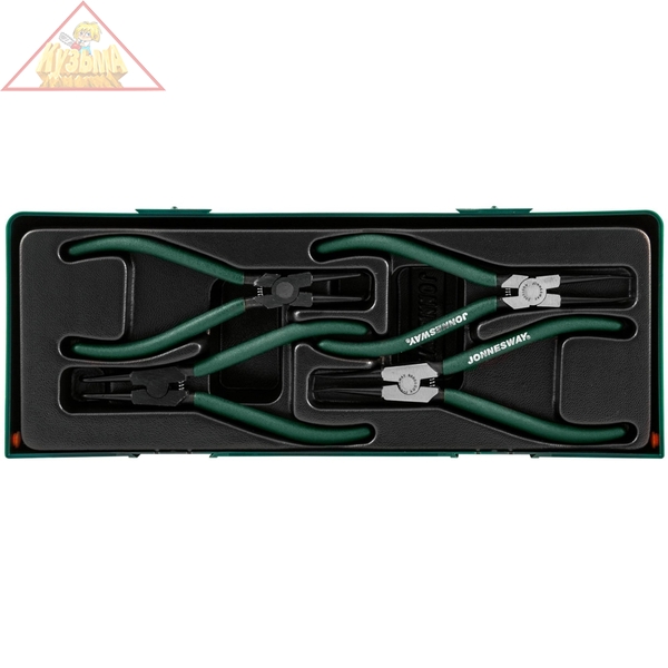 Ложемент с пластиковой крышкой, набор щипцов 7" для стопорных колец, 4 предмета Jonnesway AG010002SC