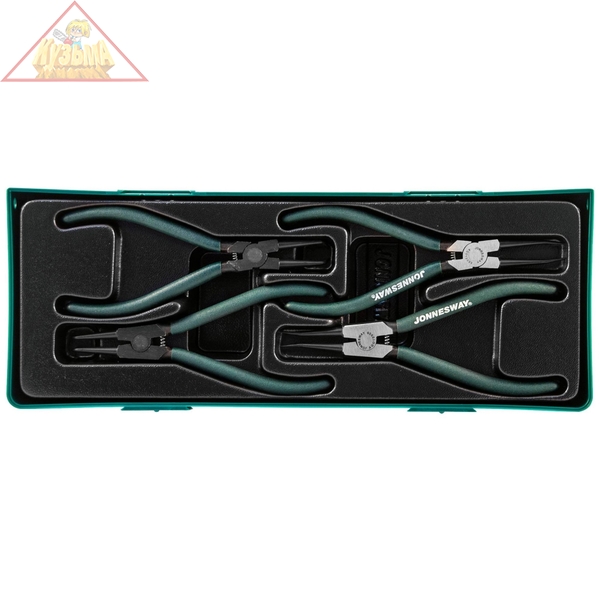 Универсальный набор щипцов для стопорных колец "разжим и сжим" 7", 4 предмета (ложемент) Jonnesway AG010002SP