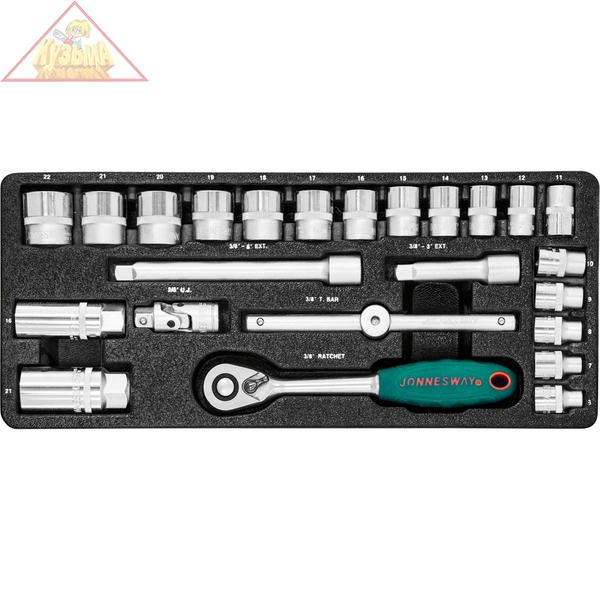 Набор головок торцевых 3/8"DR, 6-22 мм, 25 предметов Jonnesway S04H3125S
