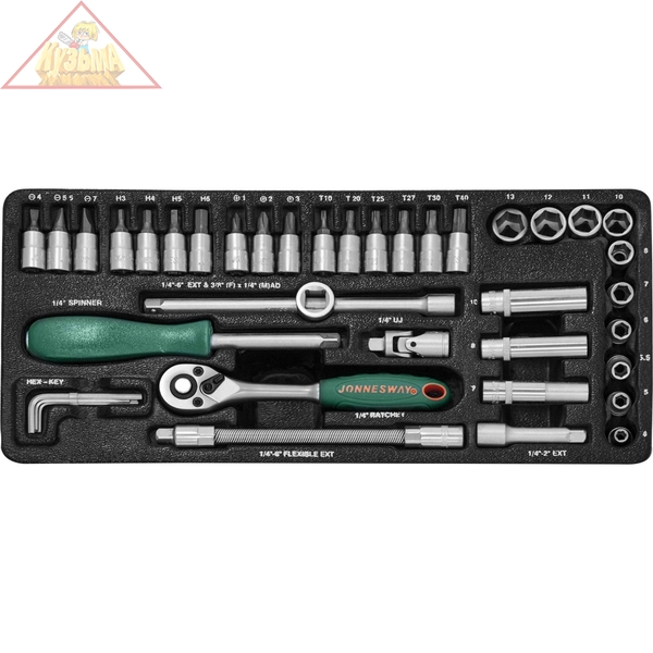 Набор головок торцевых стандартных и глубоких 1/4"DR, 4-13 мм, 25 предметов Jonnesway S04H2141S