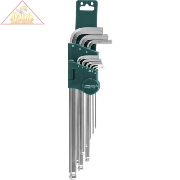 Комплект угловых шестиграников EXTRA LONG с шаром 1,5-10мм, 9 предметов S2 материал Jonnesway H06SM109S