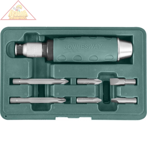 Ударная отвертка с битами SL 8,10мм PH# 2,3  36мм и PH# 2,3  80мм, 7 предметов Jonnesway AG010055A