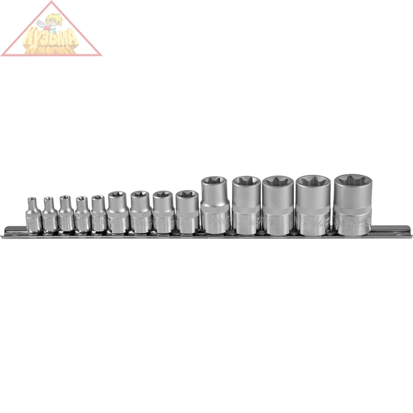 Набор головок торцевых 1/4", 3/8", 1/2"DR, внешний TORX®, на держателе, Е4-E24, 14 предметов Jonnesway S06H414S