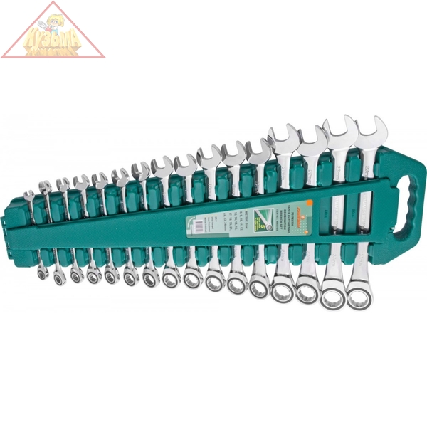 Набор ключей гаечных комбинированных трещоточных на держателе, 8-24 мм, 16 предметов Jonnesway W45516S