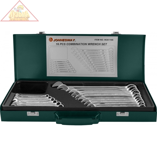 Набор ключей гаечных комбинированных в кейсе, 6-24 мм, 16 предметов Jonnesway W26116S