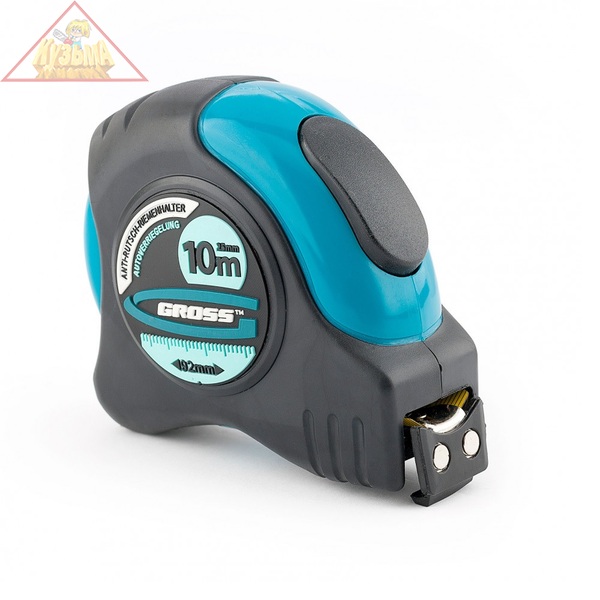 Рулетка Schlagfest,10 м x 25 мм, магн. обрез зацеп, двухст. шкала, автоматич. фиксация GROSS, арт. 31115