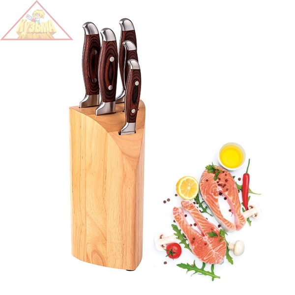 Набор из 5 ножей на подставке 2000VS Robuste Vensal. Материал нерж сталь 3Cr13, ручка-пресс дерево. арт. VS2000