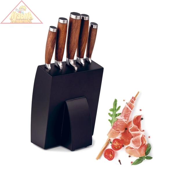 Набор из 5 ножей на подставке Très fiable 2001VS Vensal. Материал нерж сталь 3Cr13, ручка-орех арт. VS2001