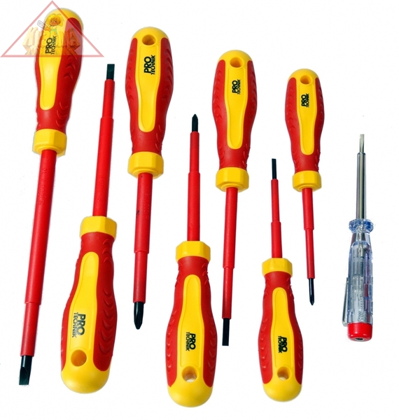 09330 Набор диэлектрических отверток Ph0, Ph1, Ph2, Sl2.5, Sl4.0, Sl5.5 + тестер, картон, SHTOK.