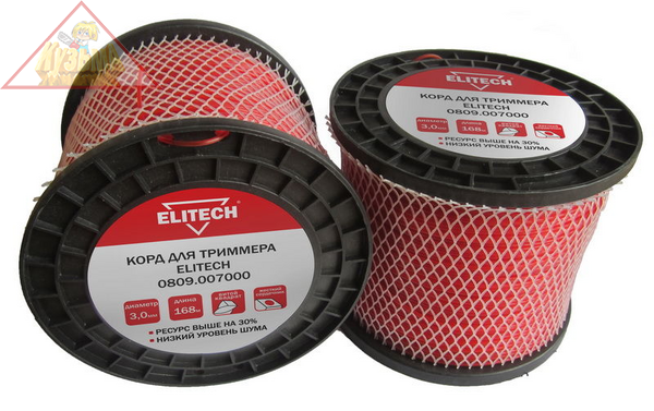 Леска для садовых триммеров Elitech 0809.007000, 3мм, 168м, арт. 188760