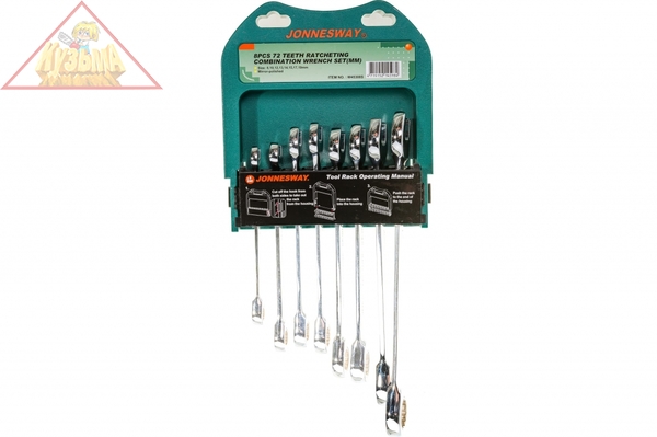 Набор комбинированных трещоточных ключей Jonnesway W45308S
