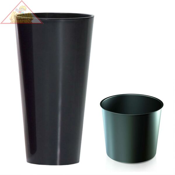 Кашпо для цветов TUBUS SLIM SHINE Prosperplast антрацит 2 предмета 15 и 27л DTUS300S-S433