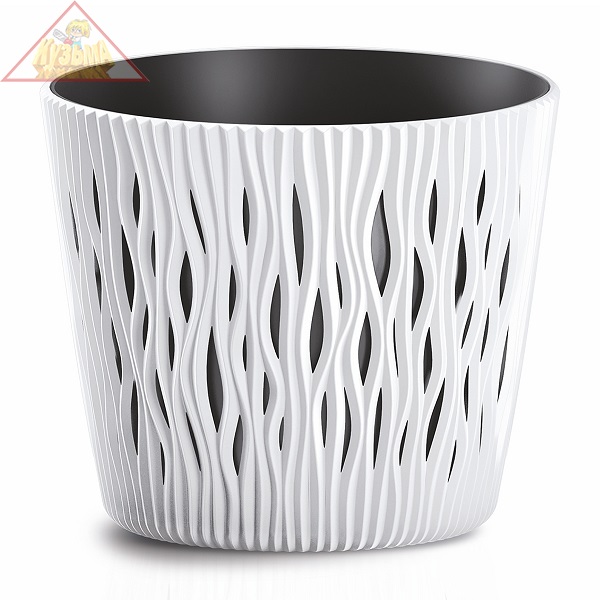 Кашпо для цветов Prosperplast SANDY ROUND белый, 2 предмета, 3л, DSR190-S449