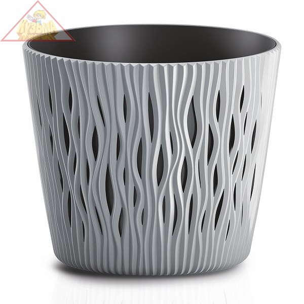 Кашпо для цветов Prosperplast Sandy Round 3л 2 предмета, серый DSR190-405U