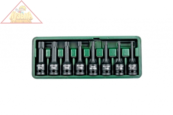 Торцовые головки KRAFTOOL 27952-H8 INDUSTRIE QUALITAT ударные в наборе, (1/2), Cr-Mo, фосфат., TORX, T27-T70, 8 шт.