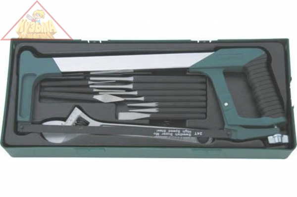 M645114SP Набор инструмента ножовка, разводной ключ, зубила и выколотки в ложементе, 14 предметов Jonnesway