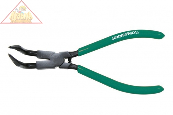 P9508C Щипцы загнутые 90° для стопорных колец удлиненные с ПВХ рукоятками, сжим, 215 мм, 10-32 мм.Jonnesway