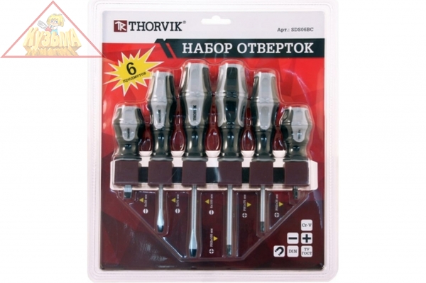 SDS06BC Набор отверток стержневых на держателе, 6 предметов.Thorvik