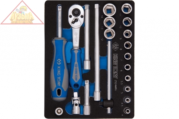 Набор торцевых головок с принадлежностями 1/4", шестигранные, 4-14 мм, 21 предмет KING TONY 2524MRV