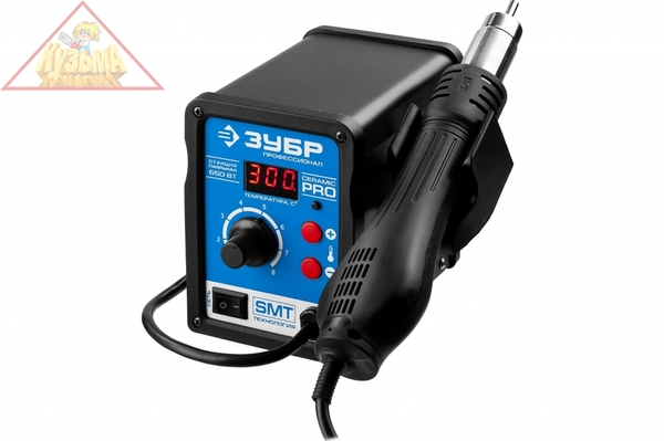 Термовоздушнаяцифровая паяльная станция ЗУБР 100-500C, шаг 1C, 120л/мин, 650Вт, 3 насадки 55350