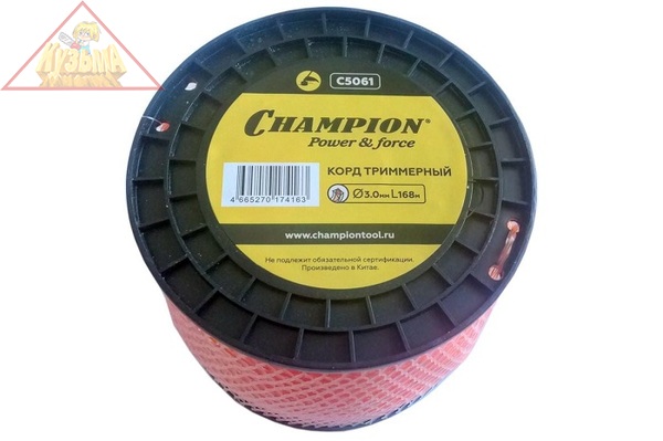 Корд триммерный Square Twist DUO, нож для отреза (3 мм, 168 м) CHAMPION C5061