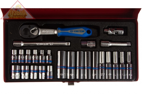 Набор торцевых головок с принадлежностями 1/4", шестигранные, 4-13 мм, 26 предметов KING TONY 2526MR