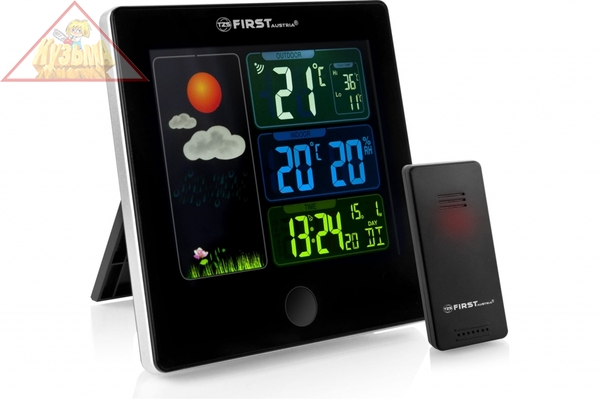 Метеостанция FIRST, цветной LED-диспл., беспроводной датчик, измерение уличной/комнатной, FA-2460-5-BA