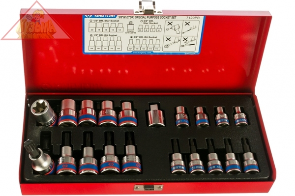 Набор торцевых насадок и головок 1/2"&3/8", TORX, Е6-Е20, Т10-Т55, 20 предметов KING TONY 7120PR