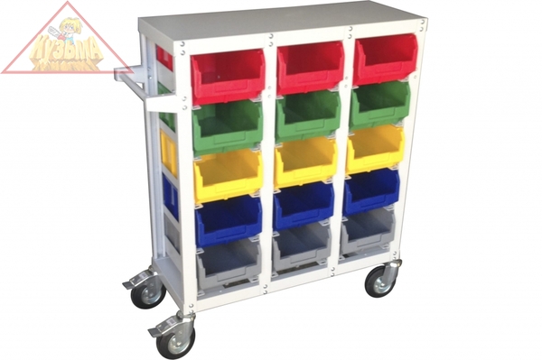 Стеллаж с направляющими мобильный, односторонний, Стелла-техник V3-15-125-И 15 ячеек, грузоподъемность 350кг