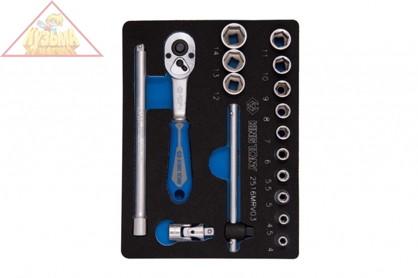 Набор торцевых головок с принадлежностями 1/4", шестигранные, 4-14 мм, 17 предметов KING TONY 2516MRV03