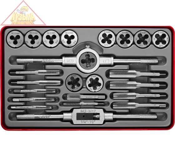 Набор метчиков и плашек Зубр МАСТЕР сталь 9ХС, 65 предметов 28118-H65_z01