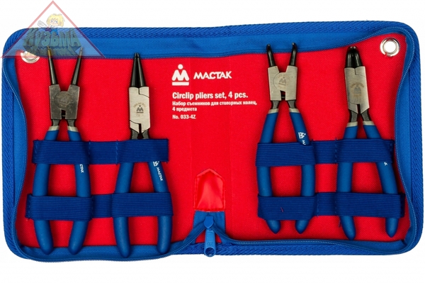 Набор съемников для стопорных колец (4 предмета в футляре на молнии) МАСТАК 033-4Z