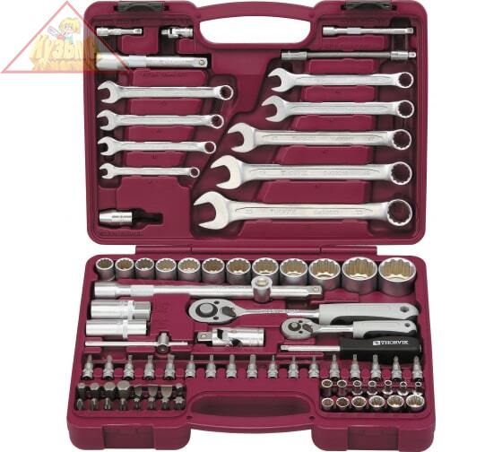 Набор инструмента универсальный THORVIK 1/4", 1/2"DR с головками торцевыми 12-гранными, 82 предмета арт. UTS0082/12