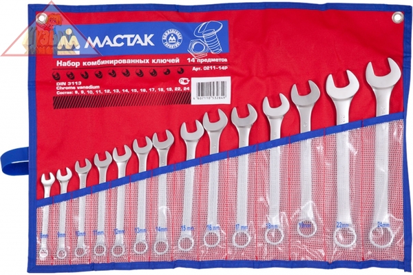 Набор комбинированных ключей 8-24мм 14шт МАСТАК 0211-14P