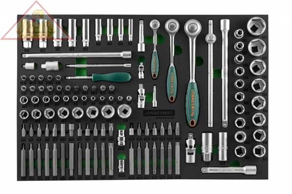 S04H45121SV Набор головок торцевых 1/4", 3/8", 1/2"DR с аксессуарами и вставками-битами в EVA ложементе 560x400 мм, 121 предмет	Jonnesway